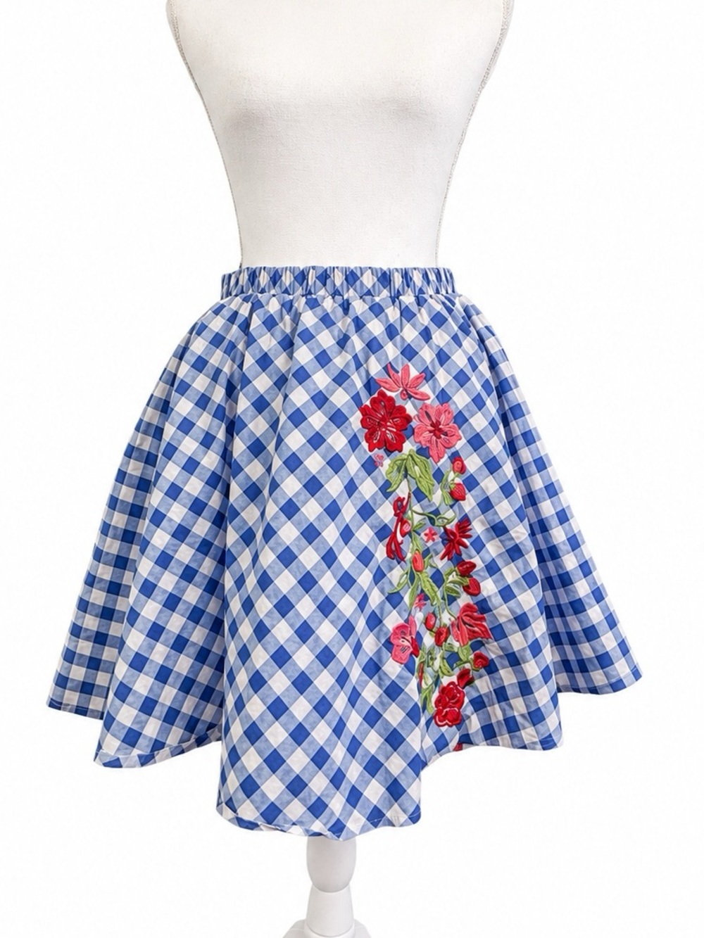 Matilda Jane Happy & Free Dutch Apple Skirt Blue Gingham Embroidery Pockets SM
